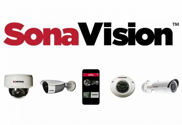 Sonavision logo with various cameras around phone