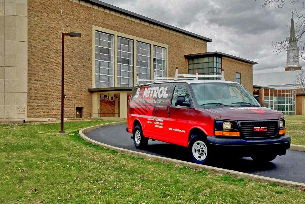 sonitrol truck and church